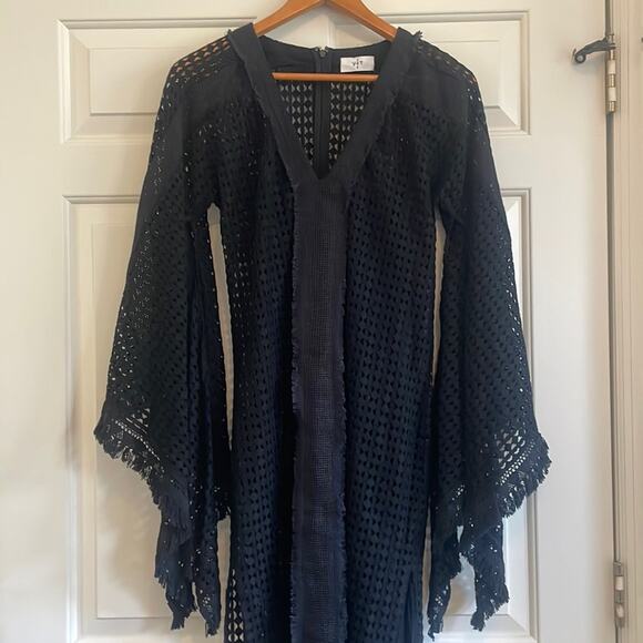 VMT $550 Caftan Maxi Dress Black S Small Veronica Toub Whimsy Witchy Goth - Picture 3 of 5